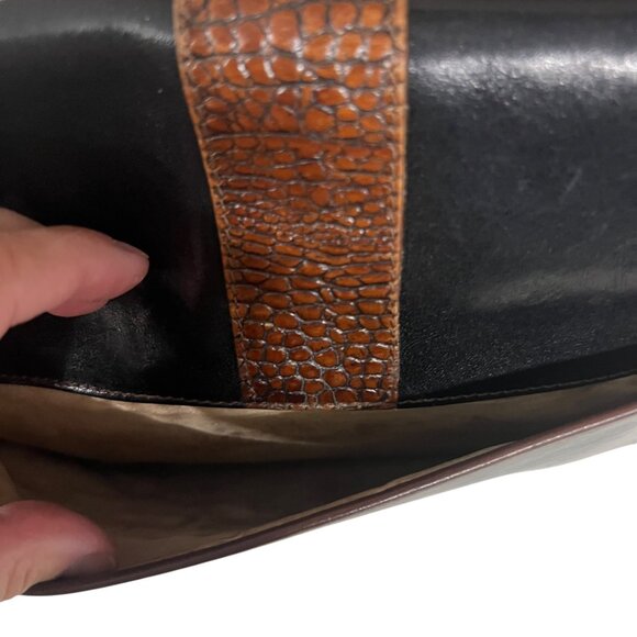 Vintage Brahmin Croc Embossed Leather Crossbody Bag Black‎ & Brown - Picture 4 of 13